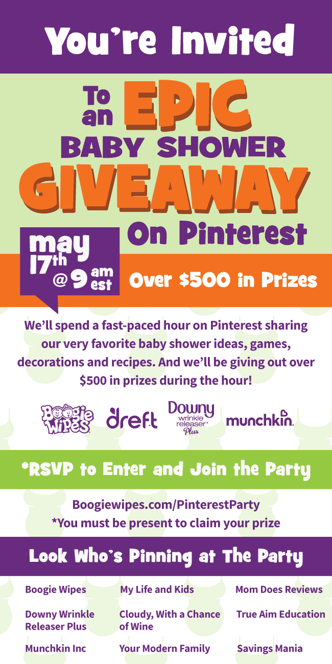 You're invited to an EPIC baby shower party on Pinterest! We're giving away more than $500 in prizes! Click here to learn more and RSVP now!